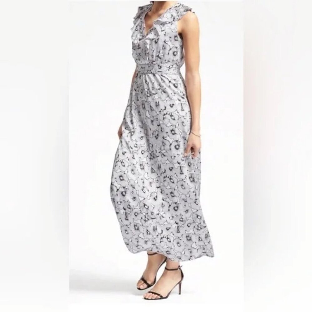 Banana Republic White & Black Floral Maxi Dress